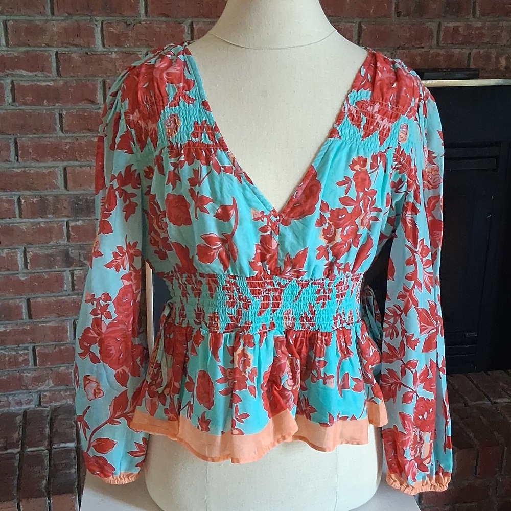 Love the Label Aqua Top with Coral Trim